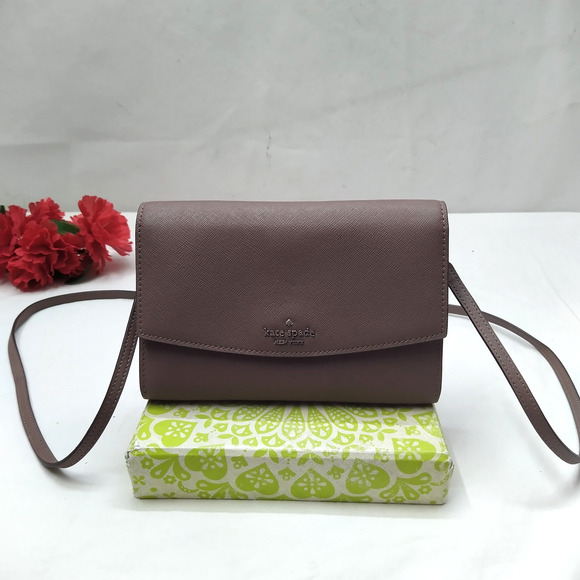 Kate Spade New York Taupe Brown Leather Credit Card Crossbody Bag - Picture 1 of 16